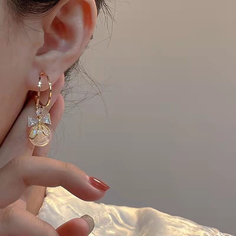 Bông Tai Mặt Hình Nơ Đính Đá Zircon Pha Lê Xu Hướng Thời Trang Cho Nữ Bông Tai Lủng Lẳng Giả Ngọc Trai Dự Tiệc Cho Nữ Trang Sức Bán Buôn Sang Trọng