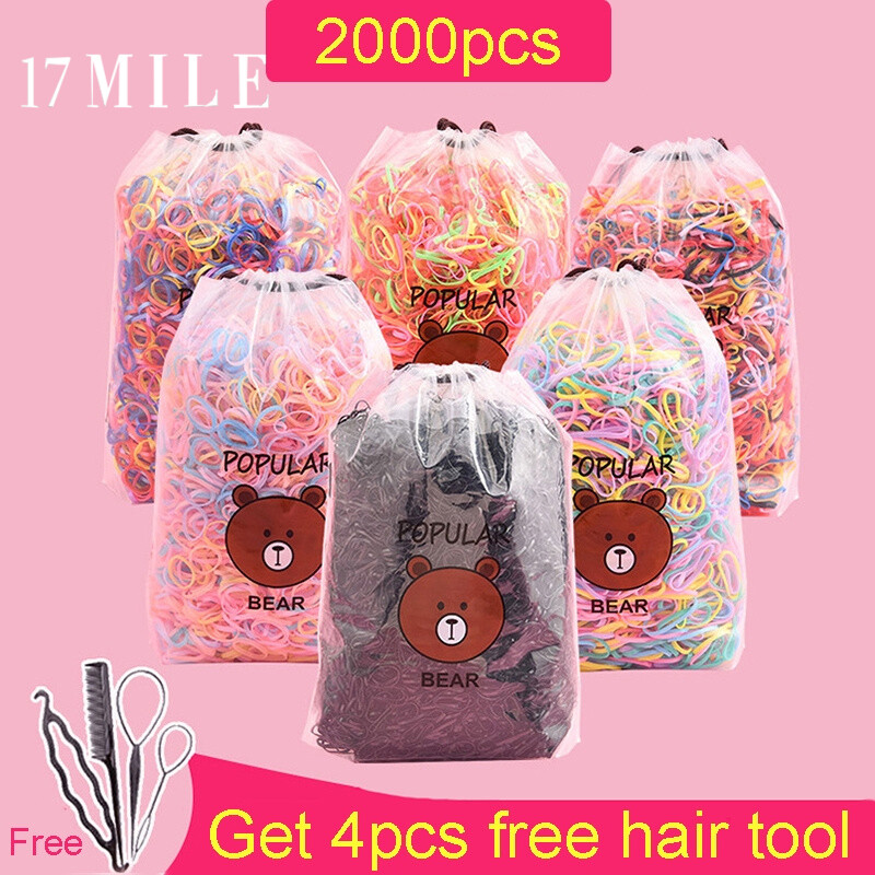 17 MILE 2000pcs/Pack Girls Kids Colorful Hair Rope Small Disposable Rubber Bands Ponytail Holder Elastic Hair Bands Ponytail Women Fashion Hair Accessories