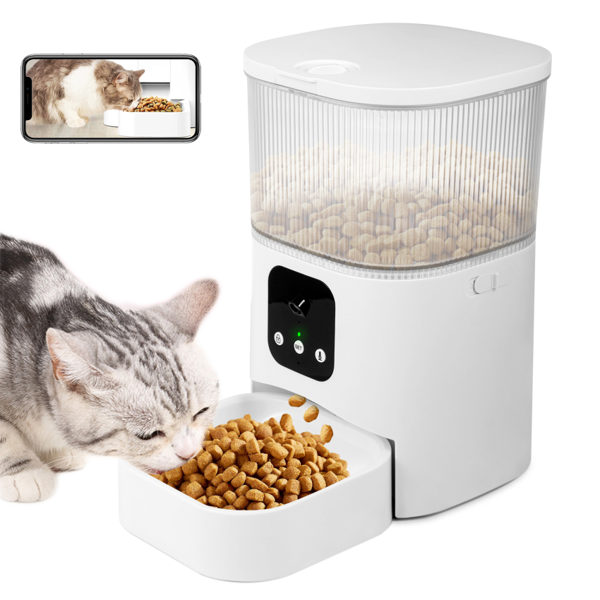 Máy cho mèo ăn tự động với máy ảnh HD, máy cho ăn tự động với ứng dụng điều khiển, cho phép 2.4GHz Wi-Fi, 2 cách âm thanh tương tác, khay thức ăn có thể nhìn thấy, 3.0L