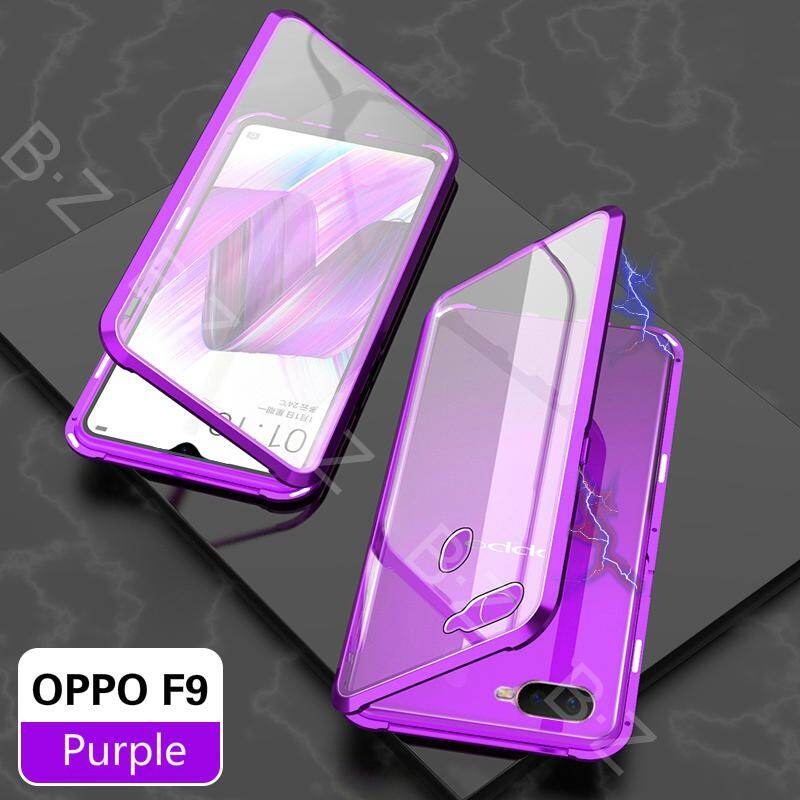 For OPPO F9 Magnetic Case 360 Front+Back double-sided 9H Tempered Glass Case For OPPO F9 Metal Bumper Case
