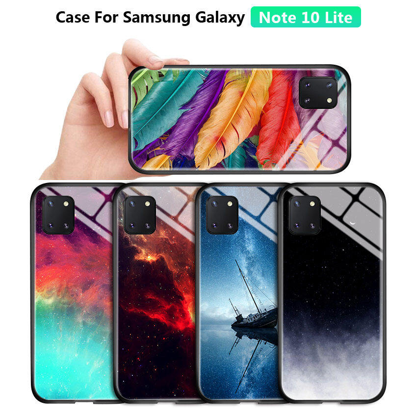 Honinga Ốp Cho Samsung Galaxy Note 10 Lite Vỏ Chuyển Màu Bầu Trời Không Gian Aurora Galaxy Space Starry Ốp Điện Thoại, Ốp Lưng Điện Thoại Mặt Kính Cường Lực Chống Sốc