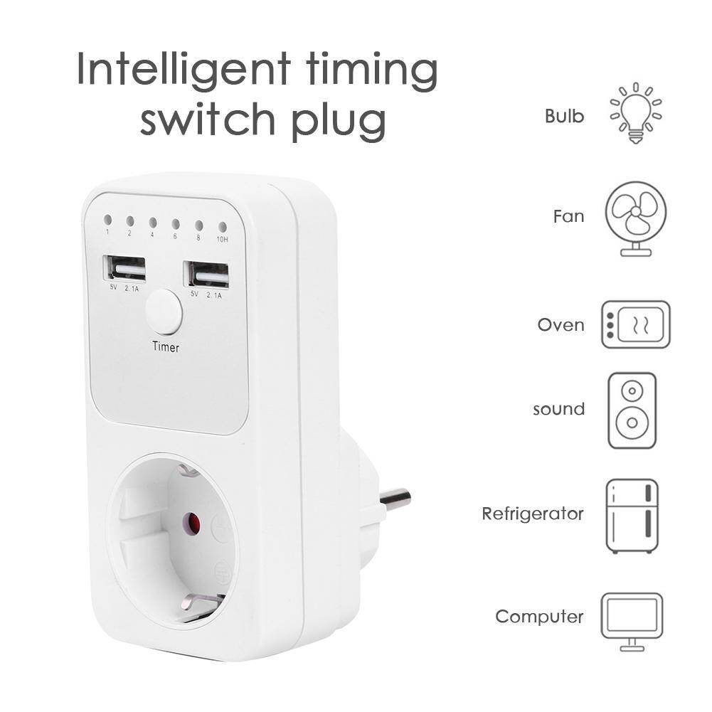 Dual USB EU Plug Timing Socket Timer Switch Countdown Outlet Controller
