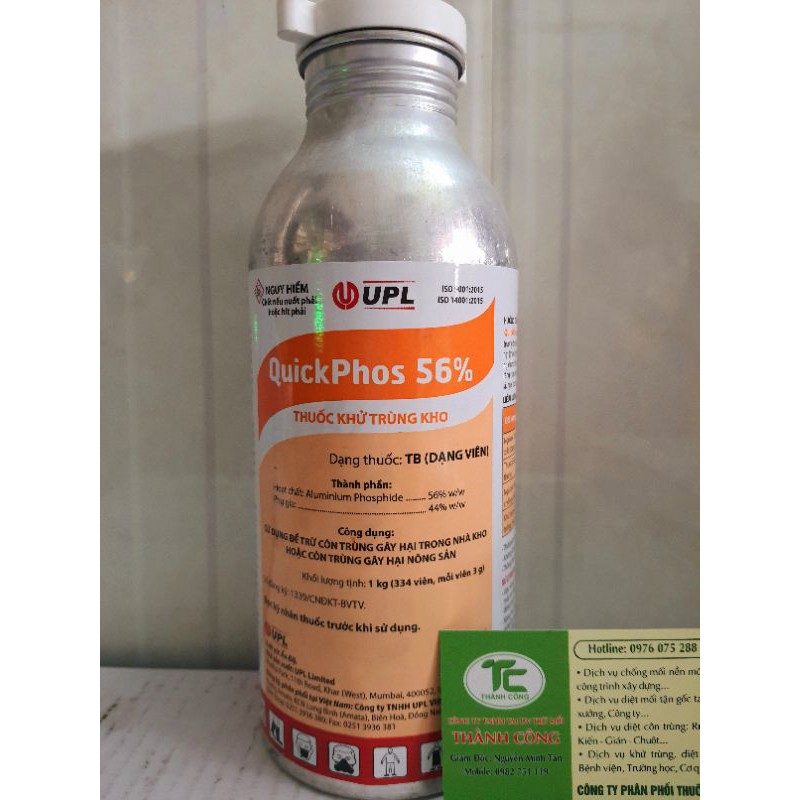 Thuốc diệt mọt gạo,xông mọt nông sản,khử trùng kho QUICKPHOS 56% dạng chai 334 viên