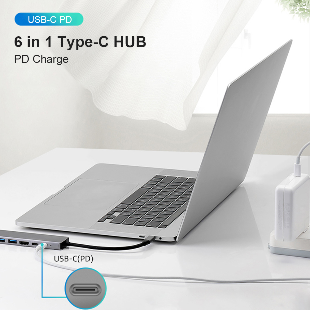 6 in 1 USB C HUB Docking 2 USB 3.0 HDMI Type-C PD RJ45 Multi USB Adapter Station Computer Accessory