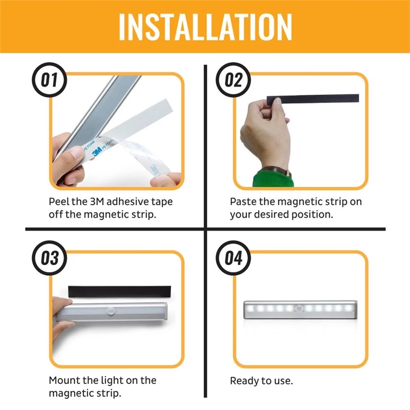 KIPRUN Đèn LED Cảm Biến Chuyển Động PIR, Đèn Ngủ Tủ Quần Áo Tủ Chén Đèn LED Dưới Tủ Đèn Ngủ Cho Tủ Quần Áo Cầu Thang Nhà Bếp, 6/10 Đèn LED