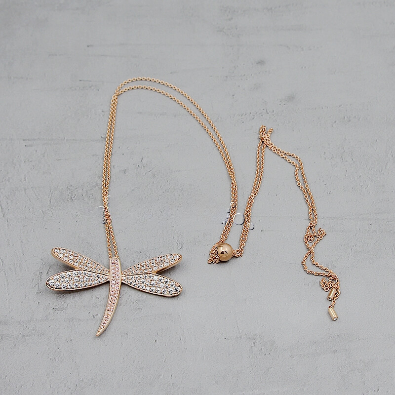 Funky Dragonfly Pendant Necklace Rose Gold Pink Sweater Long Necklace Gift