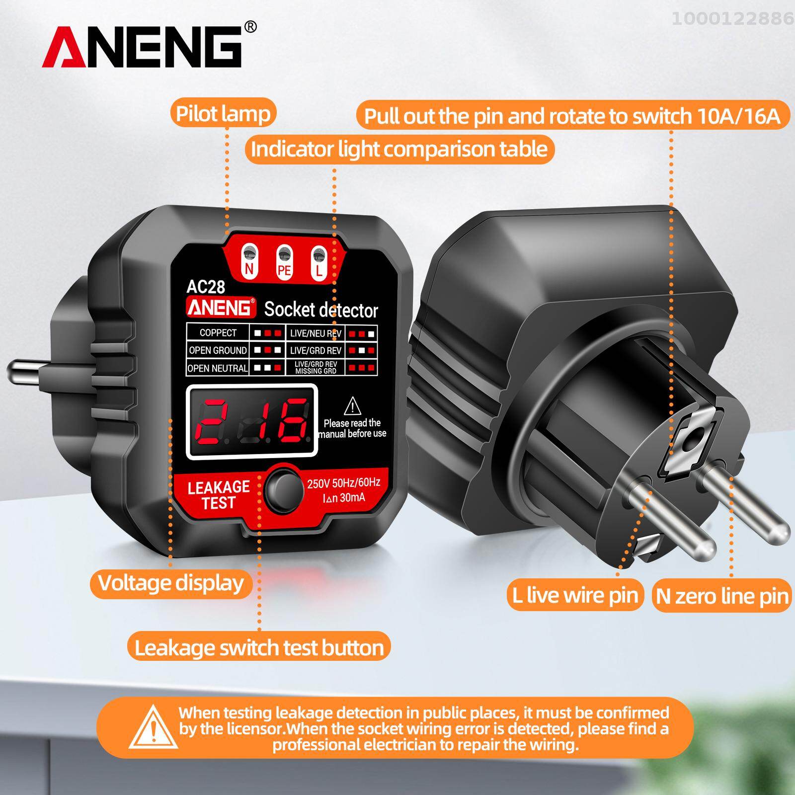 KKmoon aneng Outlet Tester receptacle Detector với LCD điện áp hiển thị 250V Ổ cắm điện Checker tự động phân cực Bộ kiểm thử điện kẹp thử điện cắm tường các công cụ điện