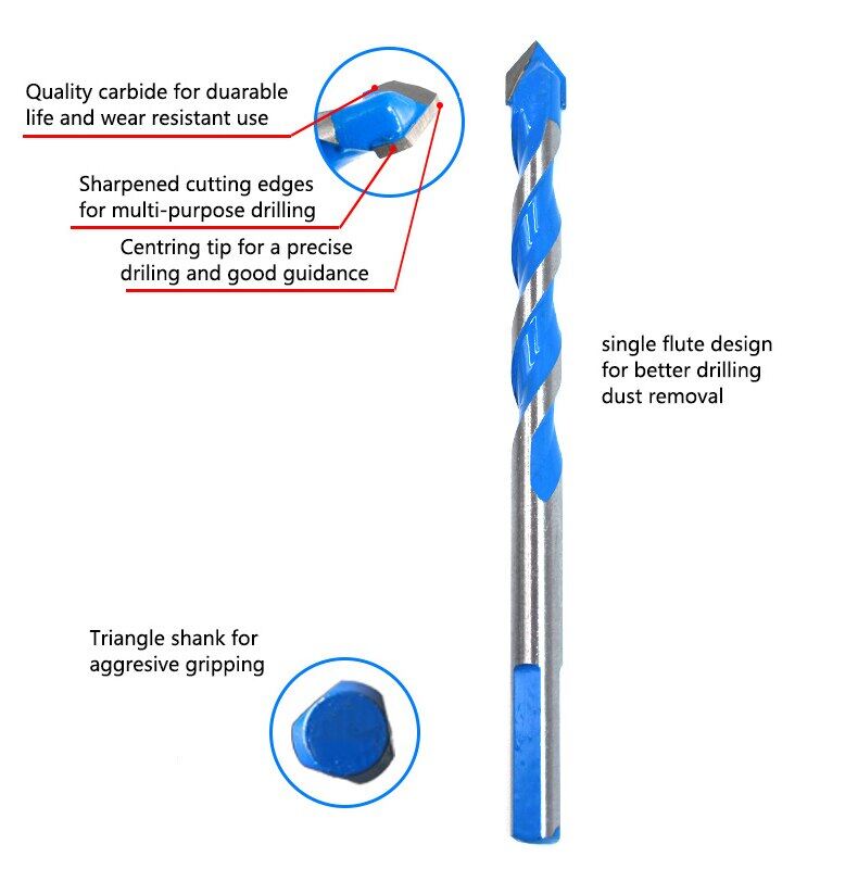 7Pcs Ultimate Brill Bits Multi-Material Triangle Drill Bit Diamond Set for Tile Concrete Brick Glass Plastic Wood Stone 3-12mm