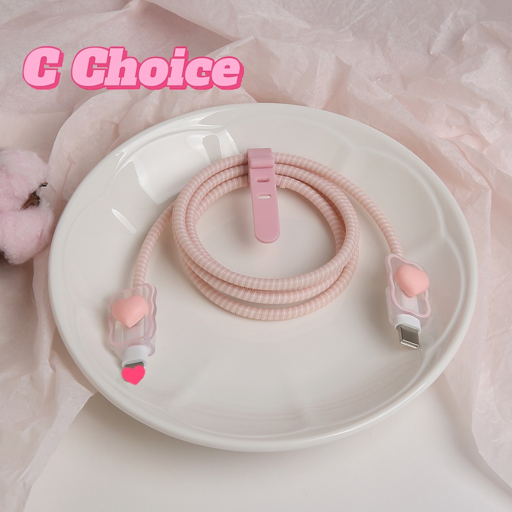 INS Love Wave Fashion Pattern 1.4m Cable Protector Set  Cable Winder Cable Bite for i-Phone / i-Pad 18w 20w Type-c Charging Cable [cchoice]