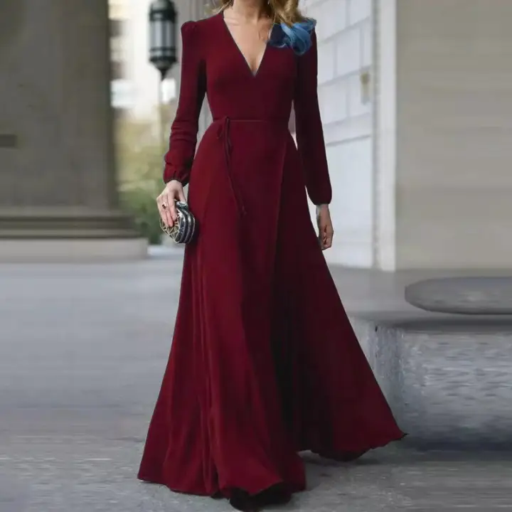 Women Sexy Formal Maxi Dress V Neck 