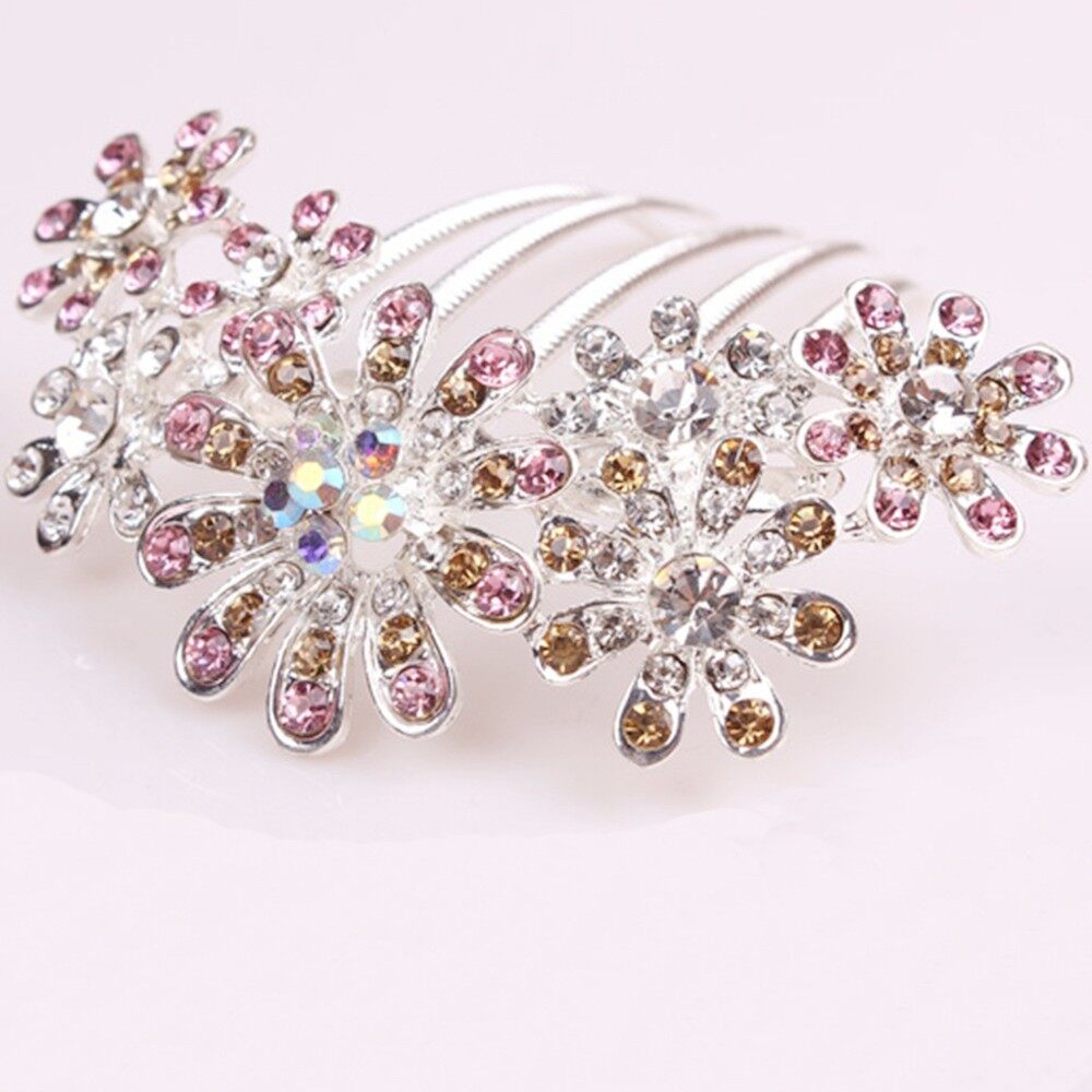 1Pc Hair Plug New Flower Metal Jewelry Crystal Diamond Ornaments Hair Plug Plate Comb Headband Crystal Flowers Hair Accessories