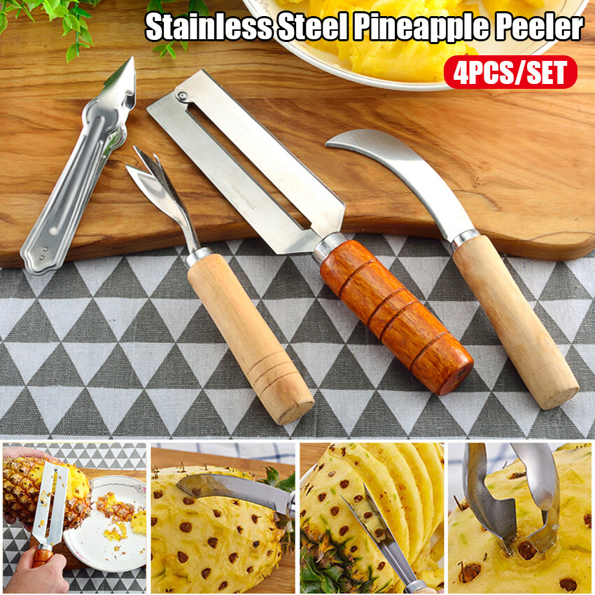 4Pcs Stainless Steel Pineapple Pineapple Fruit Peeler Pineapple Spatula Tool Set