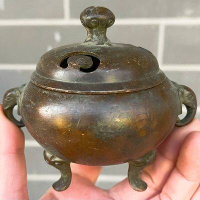 Countryside treasures returned to the countryside, round belly, Ming Dynasty, Xuande, three-legged tripod, double elephant ears, incense burner, copper stove, antique and old bronze ware