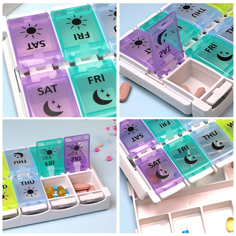 14 Lưới 7 Ngày Hàng Tuần Thuốc Trường Hợp viên thuốc Dispenser Organizer Hộp đựng thuốc Splitters Thuốc Lưu Trữ Organizer Container