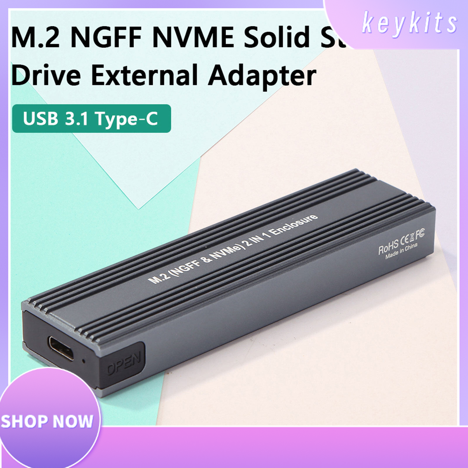 keykits- M2 SSD Case NVME Enclosure M.2 to USB Type C 3.1 SSD Adapter for Dual Protocol NVME PCIE NGFF SATA M/B Key SSD Disk Box SSD Case