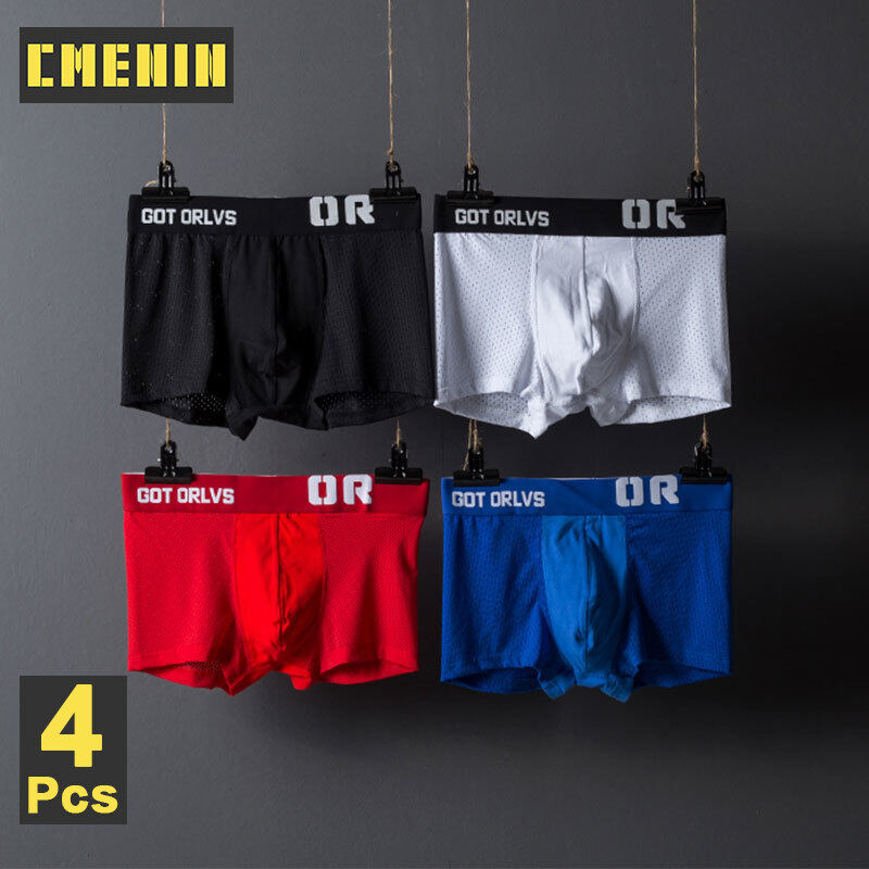 4Pcs Men Underwear Boxer Mesh Breathable Boxers Underpants Innerwear Fashion Solid Print OR Panties Trunks OR207