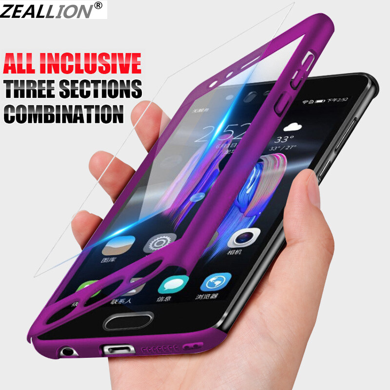 Zeallion Case For Samsung Galaxy Note 3/N9000 Solid Color 360 Full Body Protective Case Hybrid PC Hard +Tempered Glass