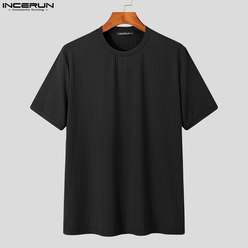 Medussa INCERUN Mens Short Sleeve Crew Neck Kintted T Shirts Casual Stretch Blouse Tops