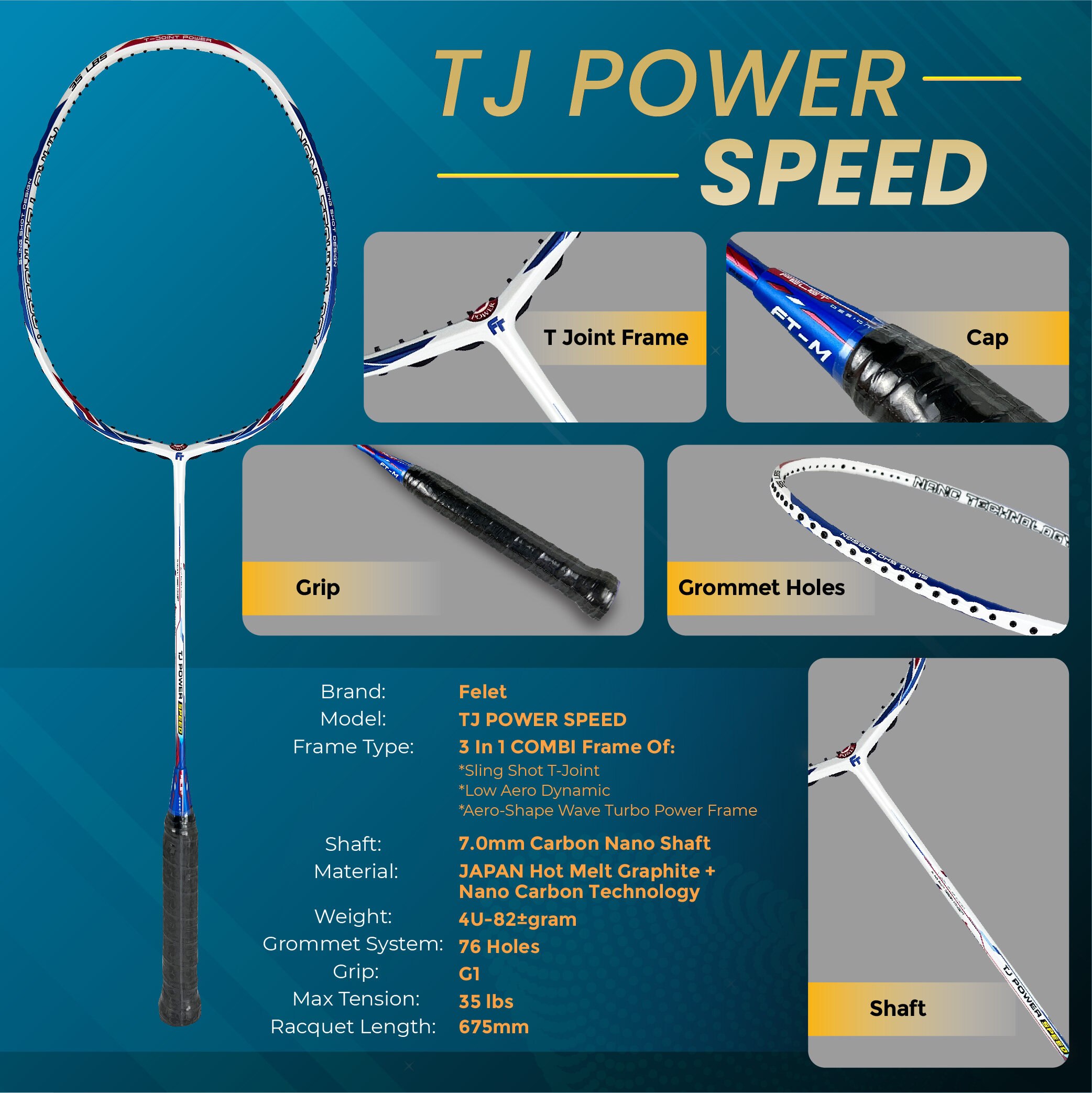 引き出物 FELET TJ Power-Power Black Red T-Joint Badminton Racket, 4UG1 Max  Tension 35lbs, Head Heavy Extra Powerful Smashes Free String Grip  megjc.gov.jm