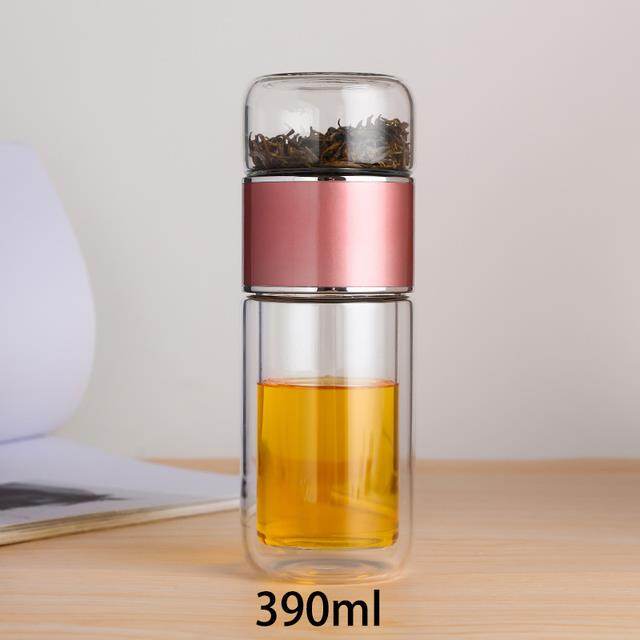 390ML Tea Water Bottle High Borosilicate Glass Double Layer Cup Infuser Tumbler Drinkware With Filter