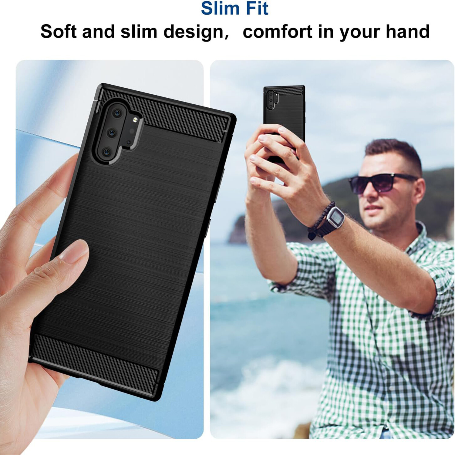 Shockproof Silicone Case for Samsung Note 10 Plus Galaxy Note 10+ Carbon Fiber Cases for galaxy Note 10 Pro Brushed Texture Phone Cover