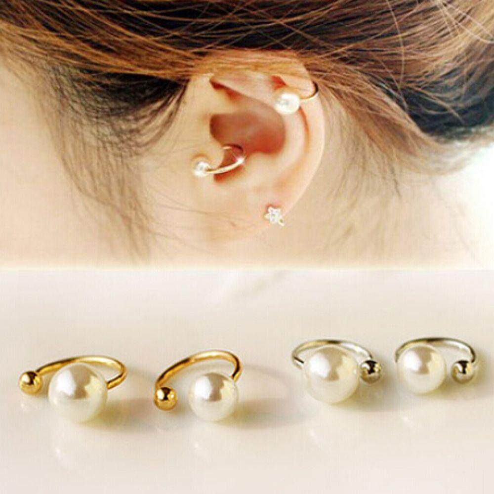 1 * 2X Perhiasan Simulasi Mutiara Fashion Tanpa Tindik Wanita Anting-Anting Bungkus Tindik Tulang Rawan Telinga Klip U Klip
