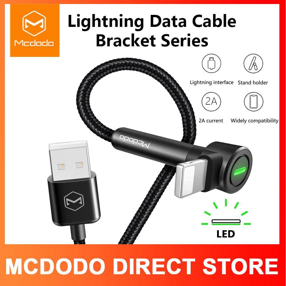 MCDODO USB Kabel untuk iPhone X Max XR X 8 7 6 S Plus iPad Mini Ios 12 Kawat Dudukan Penyangga Ponsel Charger Data Cord cepat LED Dapat Diisi Daya (Abu-abu/Hitam: 1.8 M)