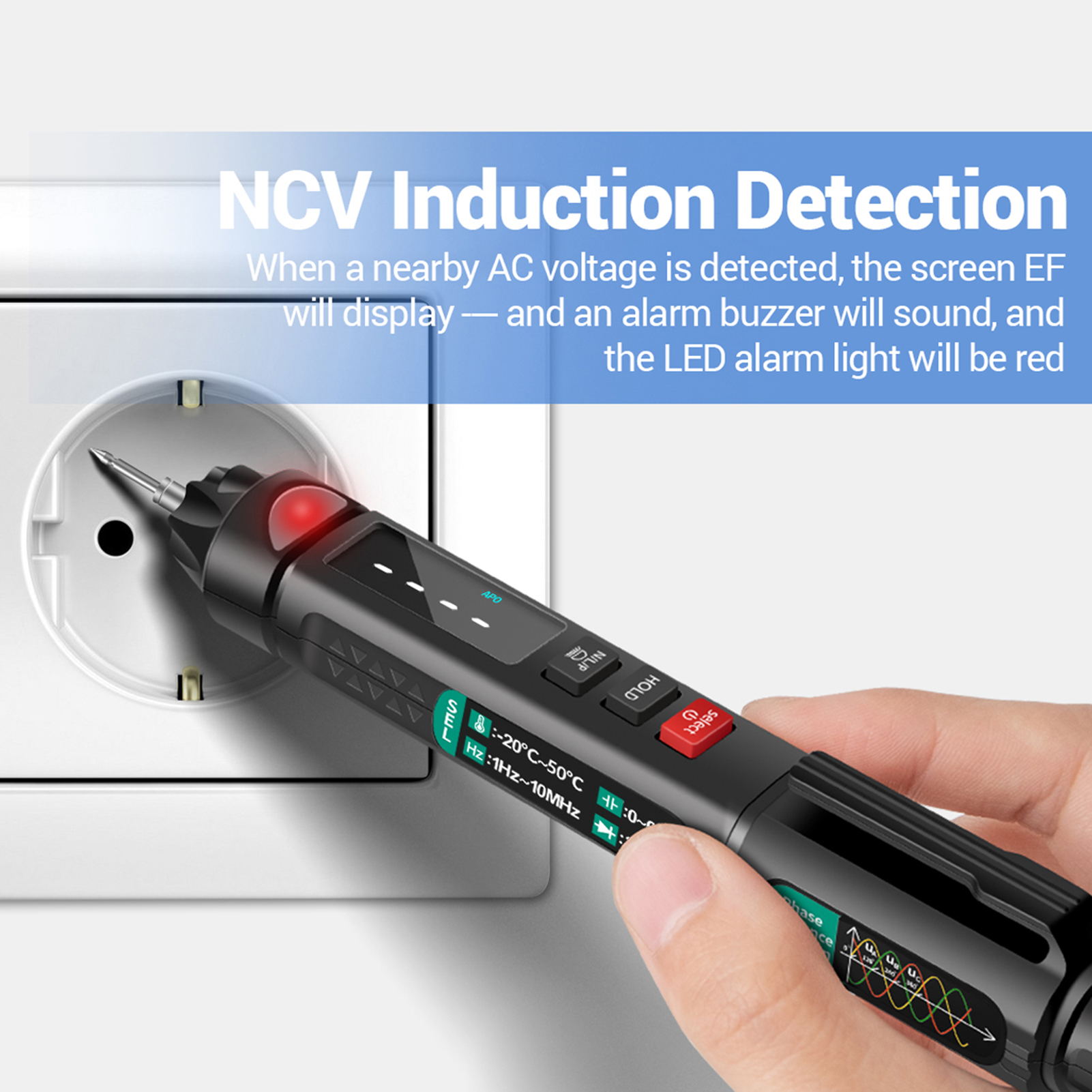 Đồng Hồ Vạn Năng Bút KKmoon A3008 6000 Đếm Kỹ Thuật Số Vạn Năng Meter Tester Với Đèn Pin Đèn Nền Màn Hình LCD Tự Động Tắt NCV Để Kiểm Tra Liên Tục Điốt Điện Dung Điện Trở Dòng Điện (Màn Hình Màu & Đo Trình Tự Pha)