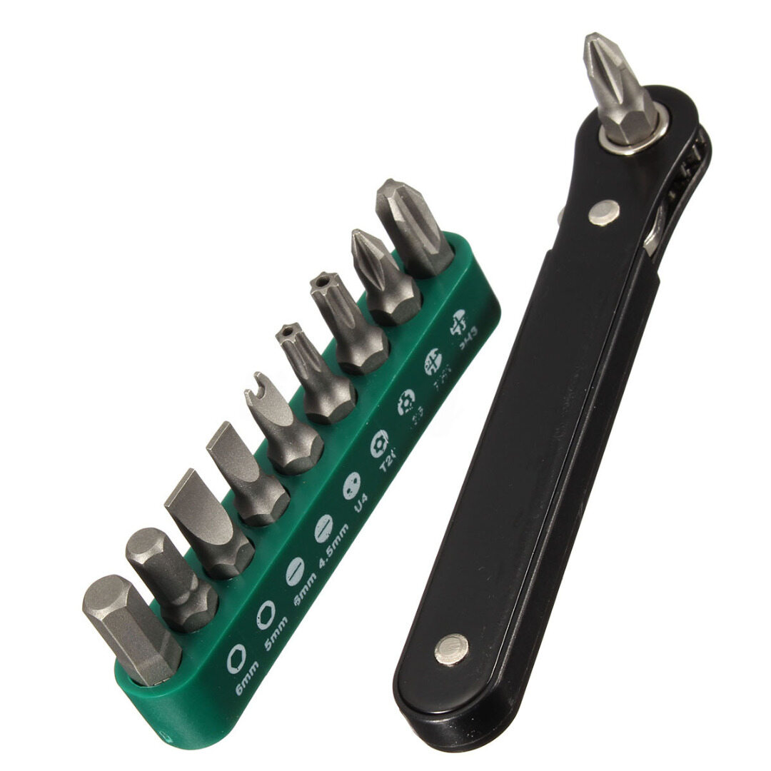BOKALI 1SET  10 in 1 Mini Right Angle Offset Hand Ratchet Screwdriver Ratchet Driver Tool Set