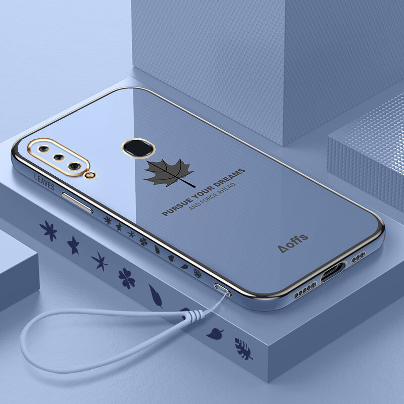 YBD Straight Edge Plating Phone case For Samsung Galaxy A20S A10S casing,Precise Camera Protection case Maple leaf pattern cover with Free lanyard