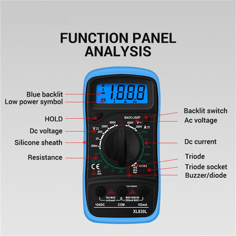 KIPRUN Đồng Hồ Vạn Năng Kỹ Thuật Số LCD Ampe Kế AC DC Máy Kiểm Tra Vôn Kế Thiết Bị Đo Hiển Thị LCD Với 2 Dây Dẫn Nhỏ Nhất, XL830L