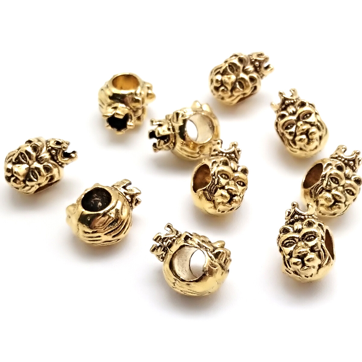 10pcs/lot Wholesale Vintage Zinc Alloy Charms Crown Lion Head Spacers Beads For DIY Earring Bracelet Jewelry Making Accessories