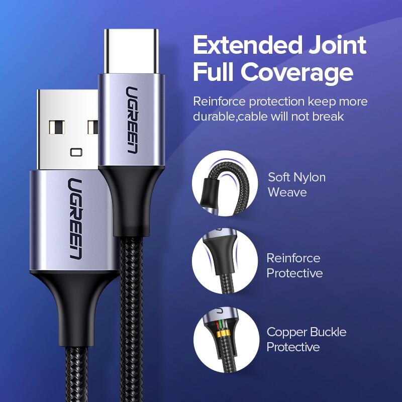 USB to Type c Ugreen 3A USB Type C Cable For Xiaomi Poco X3 Pro Samsung S21 S20 Quick Charge 3.0 USB C Cable Fast Charging Data Phone Charger