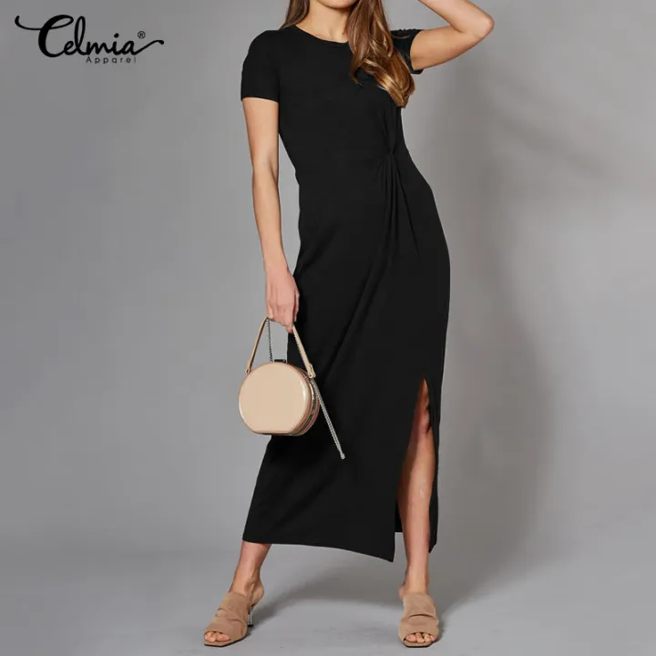 black cap sleeve maxi dress