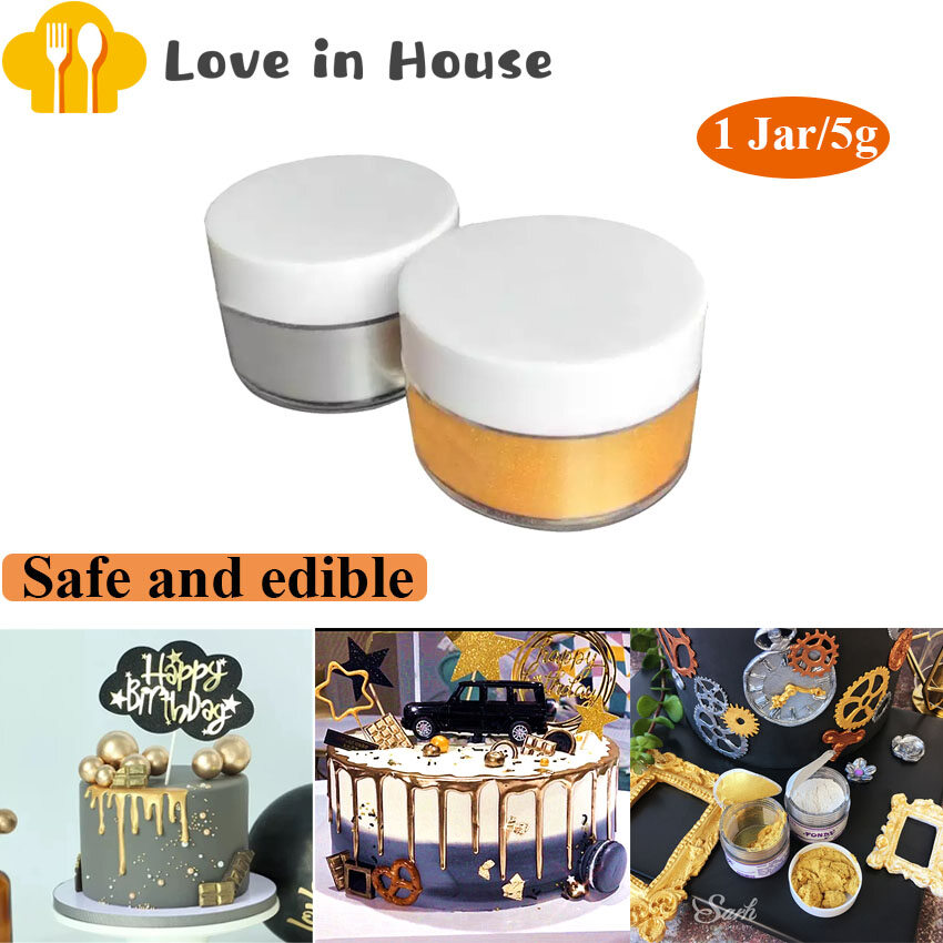 [Hot Sale+Ready Stock] 5g Edible Flash Glitter Golden Silver Powder For Decorating Food Cake Biscuit Baking Supply
