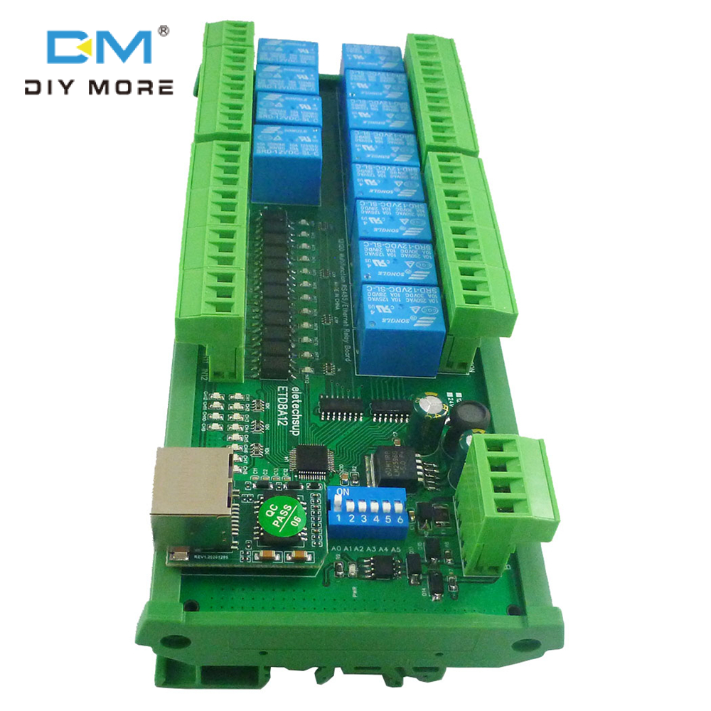 diymore 2 IN1 12 DIO Ethernet/RS485 Relay Switch Module Modbus RTU TCP/IP Network Controller PLC Expansion Board 12V 24V
