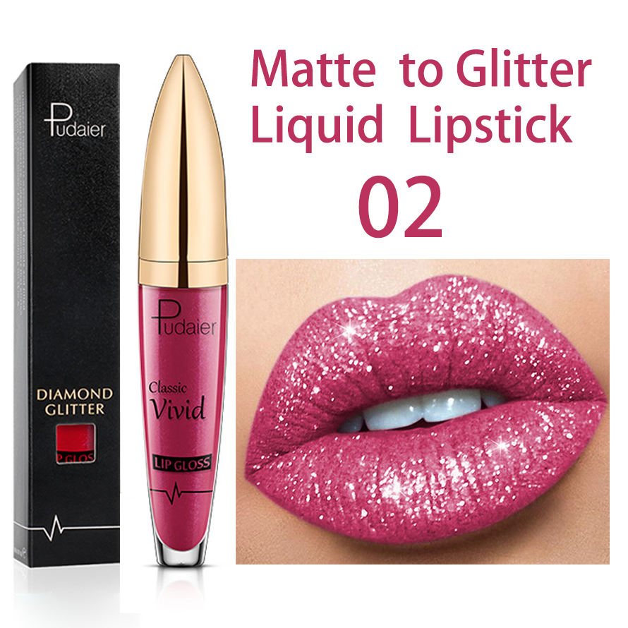 Pudaier 18 Colors Diamond Shimmer Glitter Lipg Loss Matte To Glitter Liquid Lipstick Waterproof Diamond Pearl Colour Lip Gloss Make Up