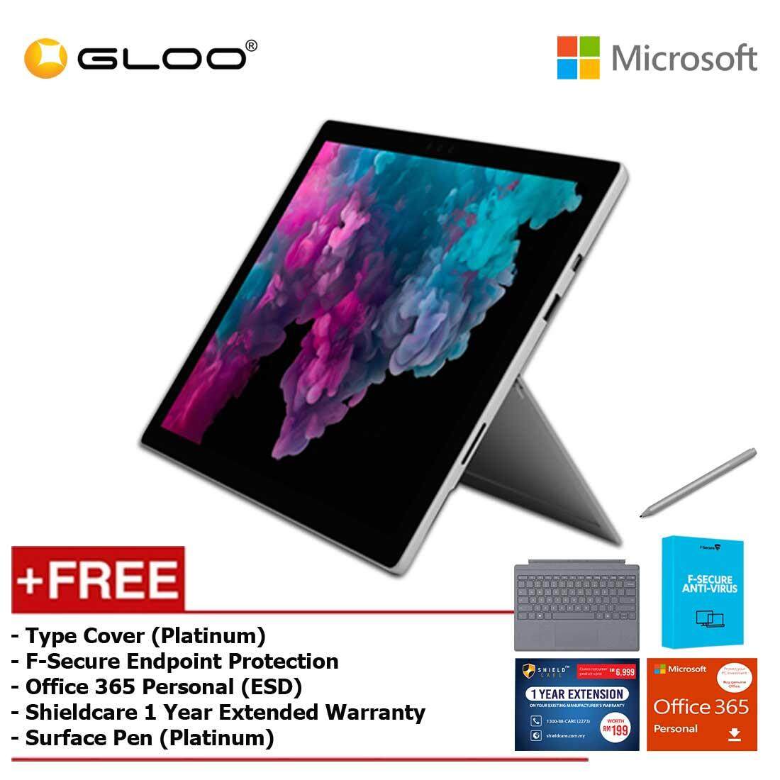 Microsoft Surface Pro 6 Core i7/8GB RAM - 256GB + Type Cover Platinum + Office 365 Personal (ESD) + F-Secure Endpoint Protection + Shieldcare 1 Year Extended Warranty + Surface Pen Platinum Malaysia