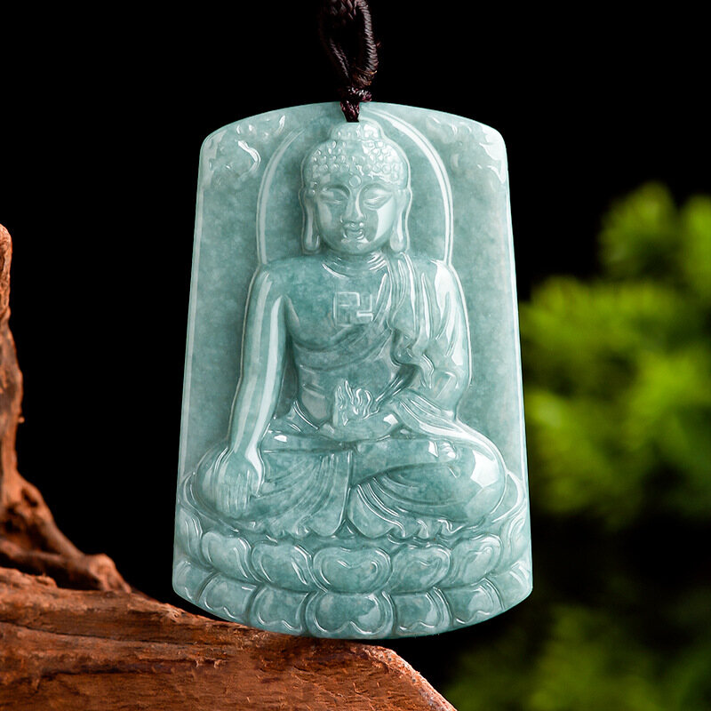 TIMESWIND Natural Jade Green Amitabha Buddha Jade Pendant Men Necklace Y1N with Certificate