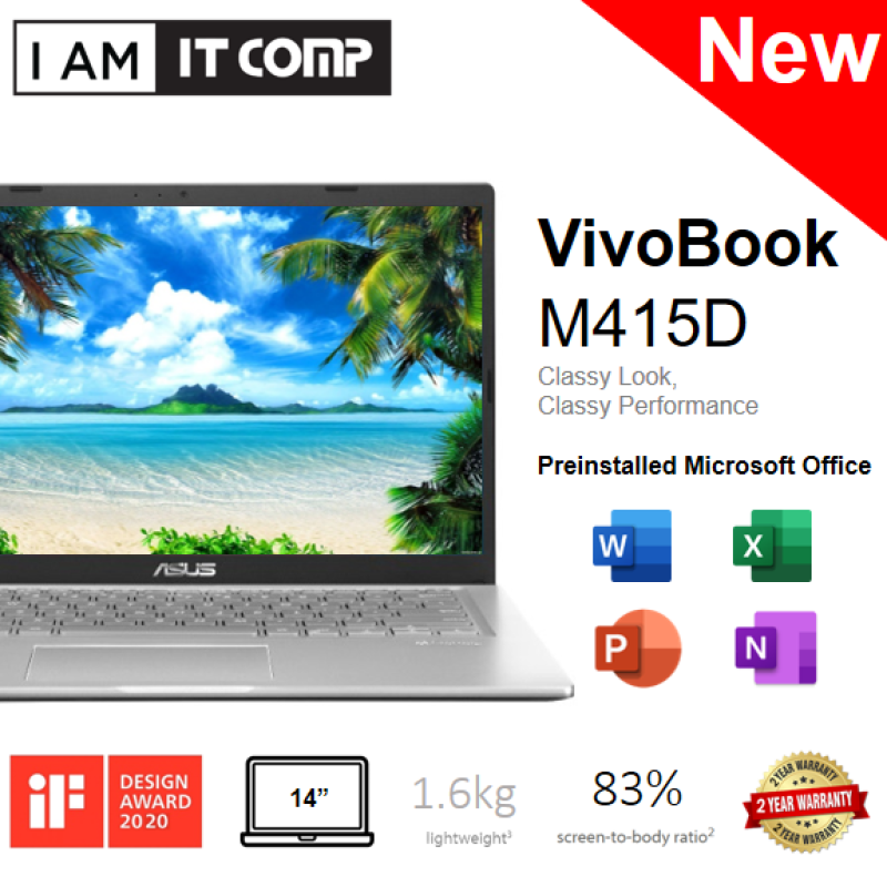 Asus M415D-ABV068TS 14 HD Laptop Silver (RYZEN3-3250U/4GB/256GB SSD/RADEON R3/W10) FOC WIRELESS MOUSE & BACKPACK Malaysia