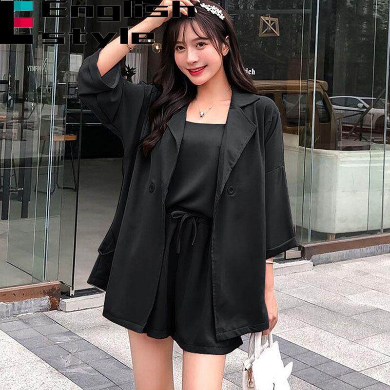 EN Women Summer Suit Halter Tops High Waist Shorts Suit Jacket Set OL
