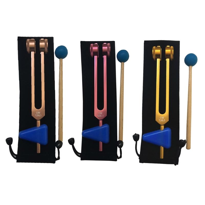 OM 136.1 Hz Tuning Forks Set Chakra Tuning Fork Sound Healing Fork Crystal Fork Tuning Therapy Tool All In A pouch & Wooden Striker