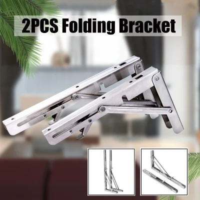 2Pcs Folding Table Bracket Stainless Steel Heavy Duty Wall Shelf Bench 8/10/12