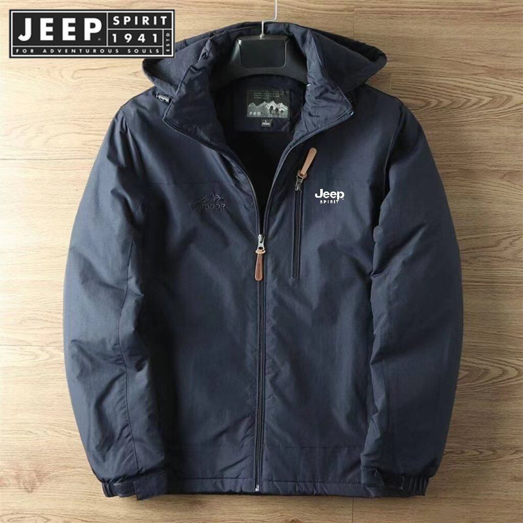 JEEP SPIRIT 1941 ESTD windproof waterproof jacket hiking hooded jacket windbreaker wool lined hooded jacket thermal jacket men's jacket