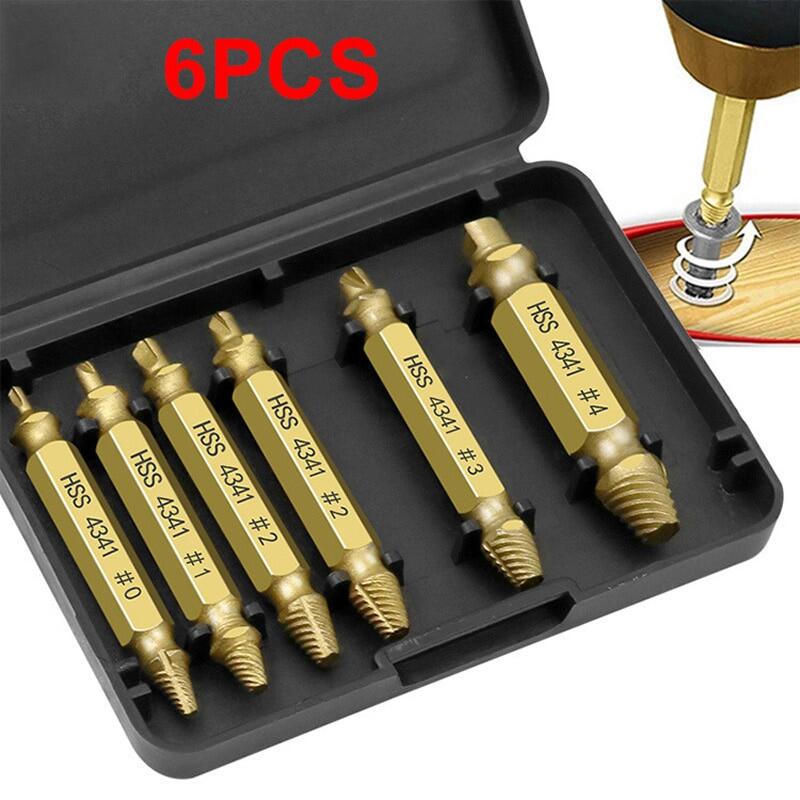 6pcs Damaged Screw Extractor Drill Bit Set Easily Out Broken Screw Bolt Remover Stripped Screws Extractor Demolition Tools