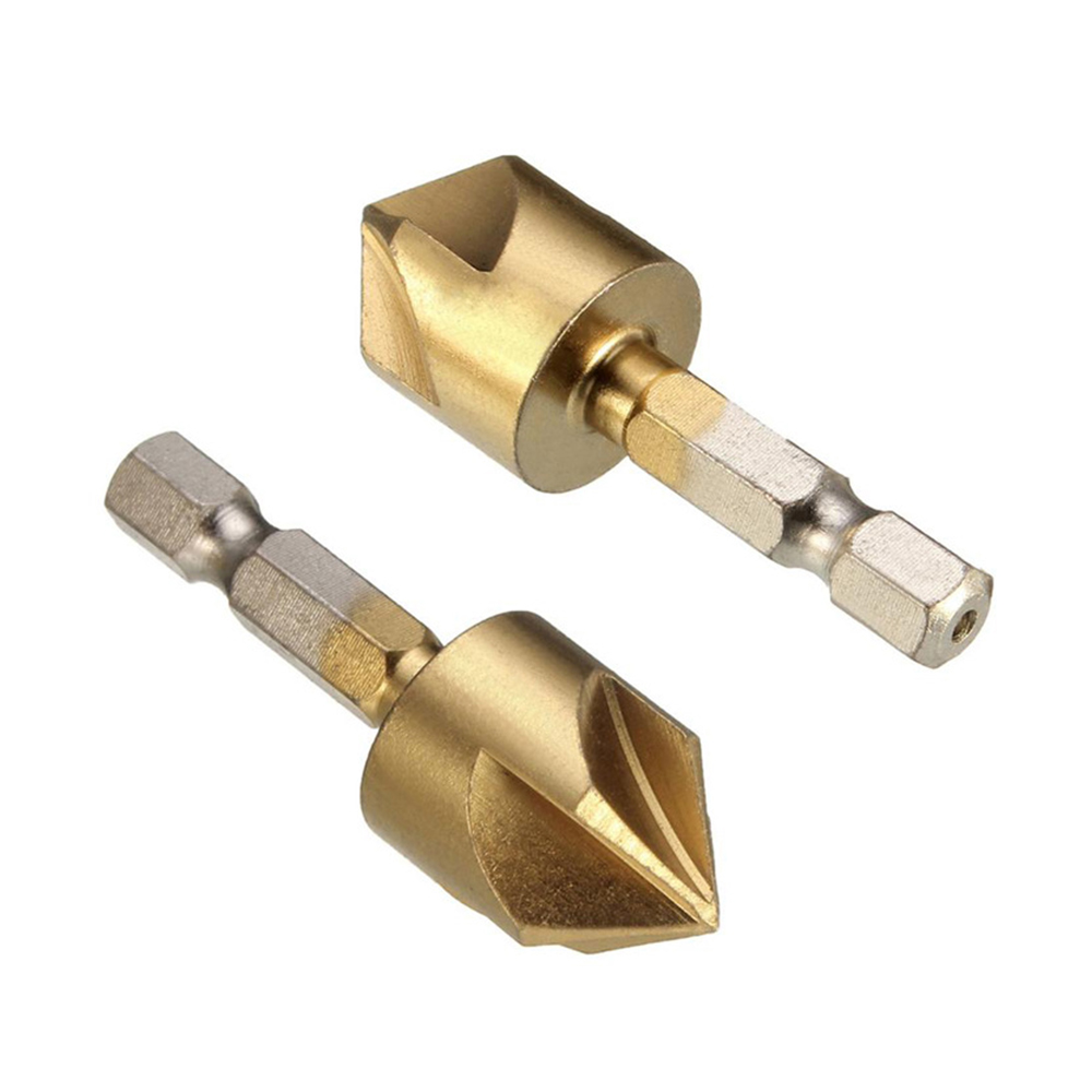 KKmol 6pcs Countersink Drill Bit Set 1/4'' Hex Shank HSS 5 Flute Countersink 90 Degree Wood Chamfering Cutter Chamfer 6mm-19mm