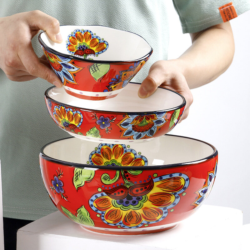 Omk phong cách Mỹ underglaze gốm bộ đồ ăn đĩa ăn tối Đĩa sâu món tráng miệng hình bầu dục khay salah bát