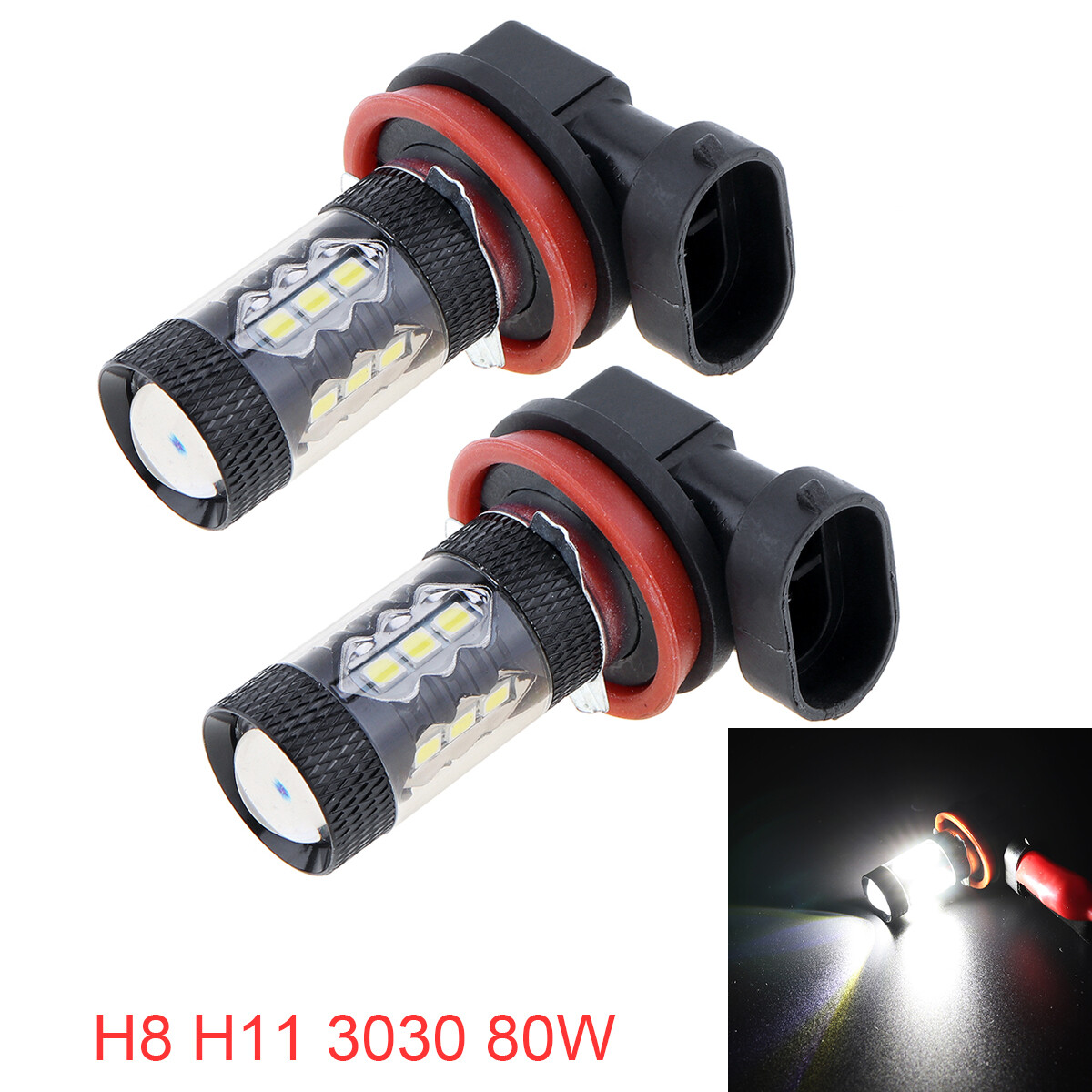 2pcs h8 h11 80w super white 6500k led fog driving car head lights lamp bulb
