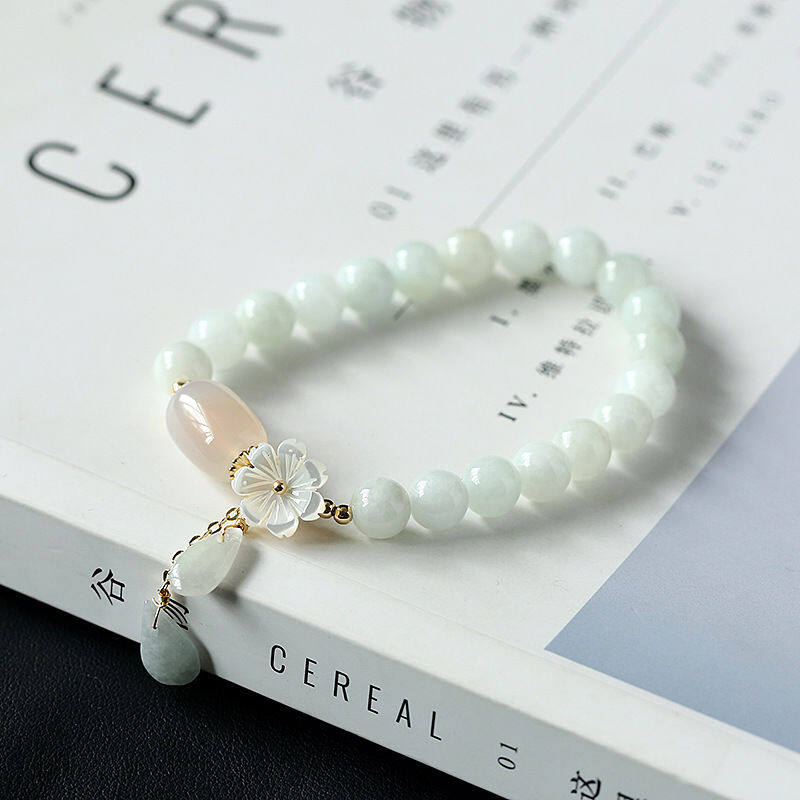 Ngọc Bích Vòng tay thiên nhiên cao cấp Túi vàng 14K nữ treo vòng tay hoa ngọc trai thả tự nhiên 8ZE3