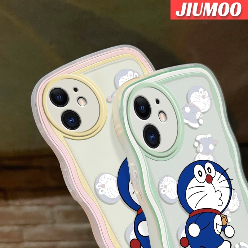 JIUMOO Case For iPhone 14 Pro Max 14 PLUS 13 Pro Max 13 Mini Case Mischievous Doraemon Pattern Colour Wave Border Soft Clear TPU Shockproof Phone Cases Precision Hole Camera Casing Wear Resistant Silica Gel Protective Cover